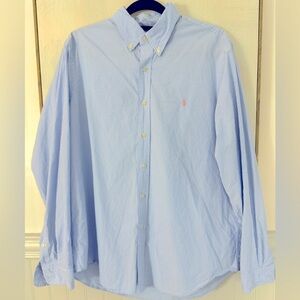 RALPH LAUREN Baby Blue & White Gingham Check Classic Button Down Pink Pony Sz Lg